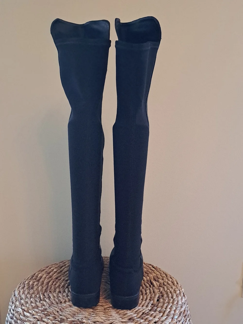 Stuart Weitzman Womens Luxury Over-the-Knee 50/50 Black Leather/Stretch Boots 8